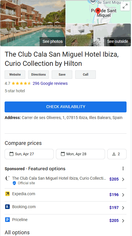 Cala San Higuel hotel Ibiza